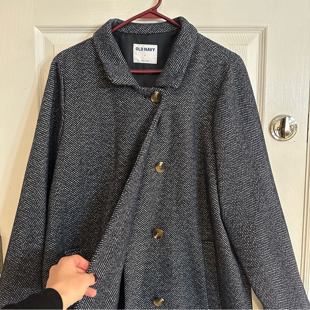 Soft-Brushed Herringbone Button-Front Car Coat for Women